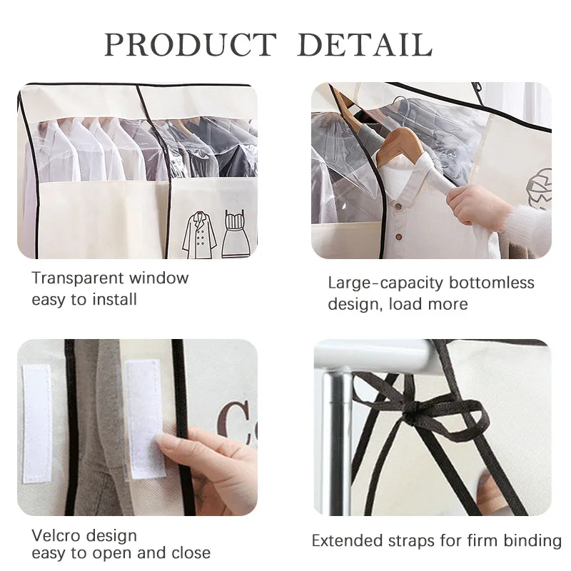 Clothes Hanging Dust Cover Visible Dress Suit Coat Storage Bag Large Capacity Wardrobe Clothes Organizer Household Storage Tool