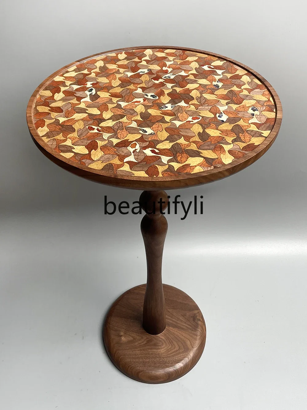 Handmade solid wood parquet edge table round table coffee table black walnut retro