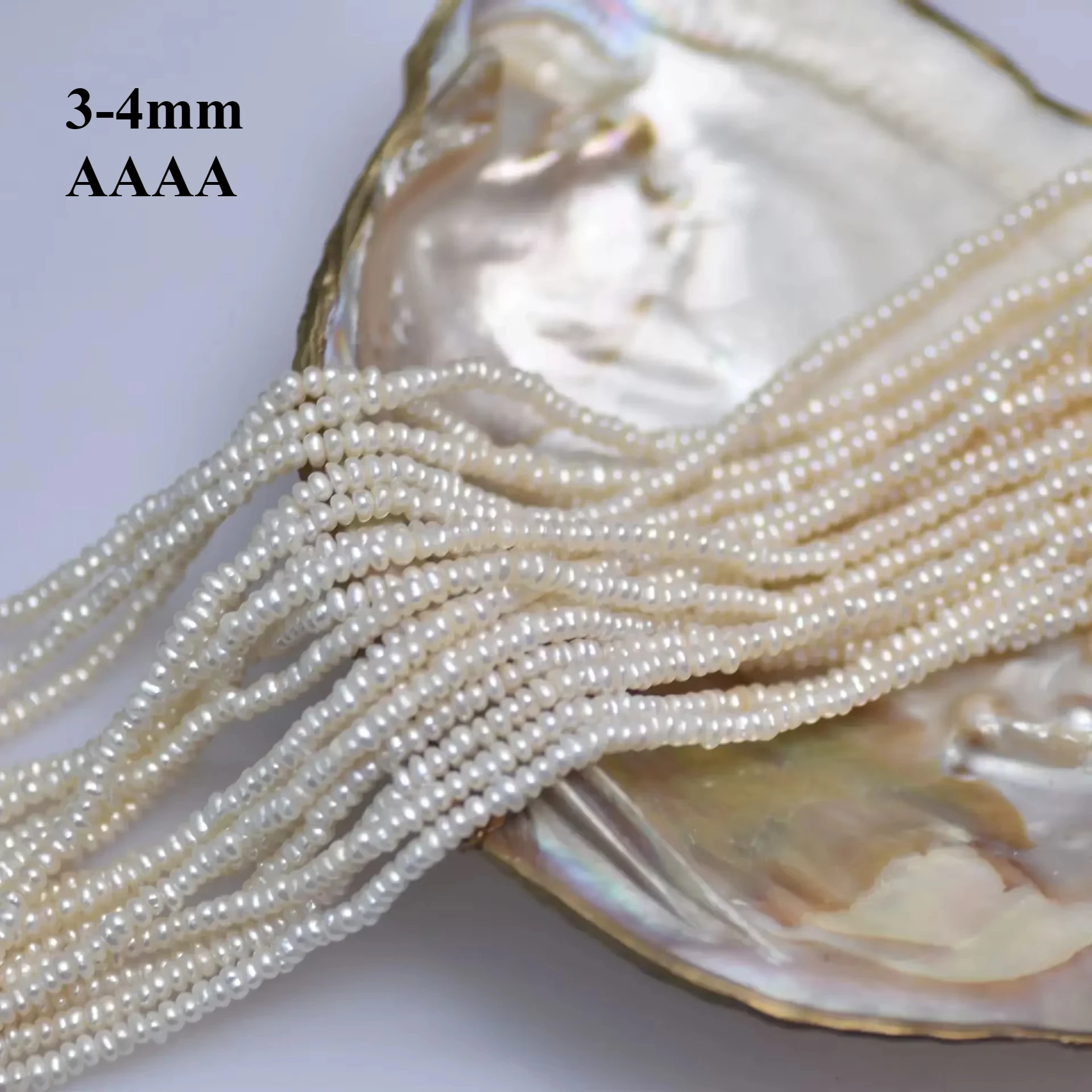 

3-4mm AAAA Sparkling Beautiful Flat Pearl Fine Rare Natural Freshwater Bead Gift Jewelry MakeDIY Necklace Bracelet Accessories