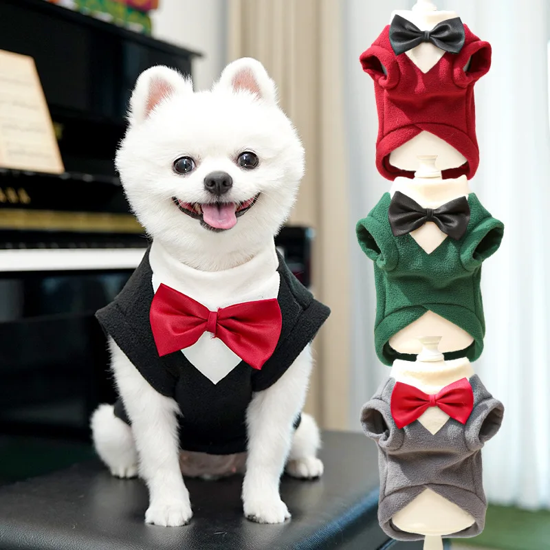 

Dog Clothes Winter Bow Costume For Bridegroom Warm Weeding Hoodie Suit For Small Large Dogs Dachshund Sweater Sweatshirt For Dog