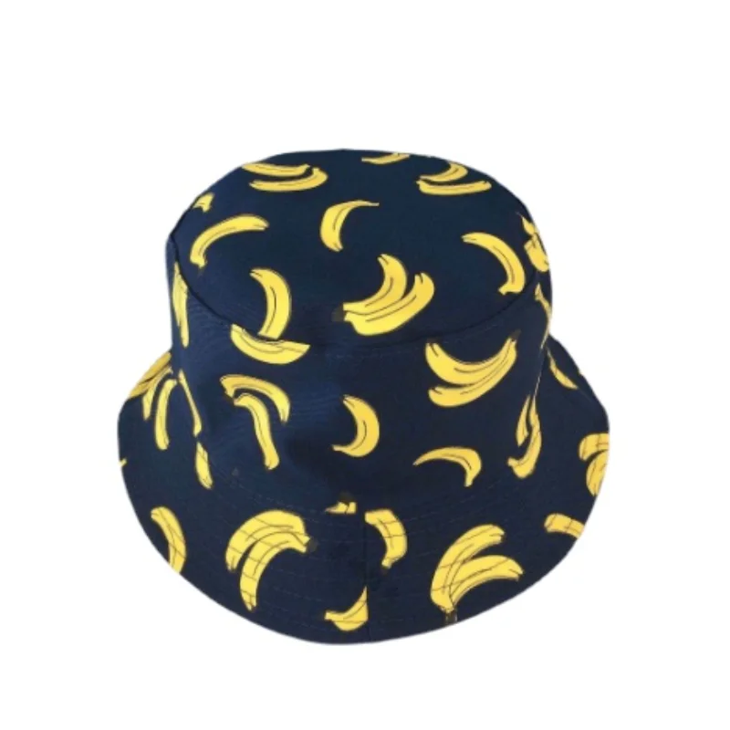 Banana Print Double Side Soft Cotton Bucket Hat Outdoor Breathable Fruit Panama Hat Fashion Sunshade Fisherman Cap for Women Men