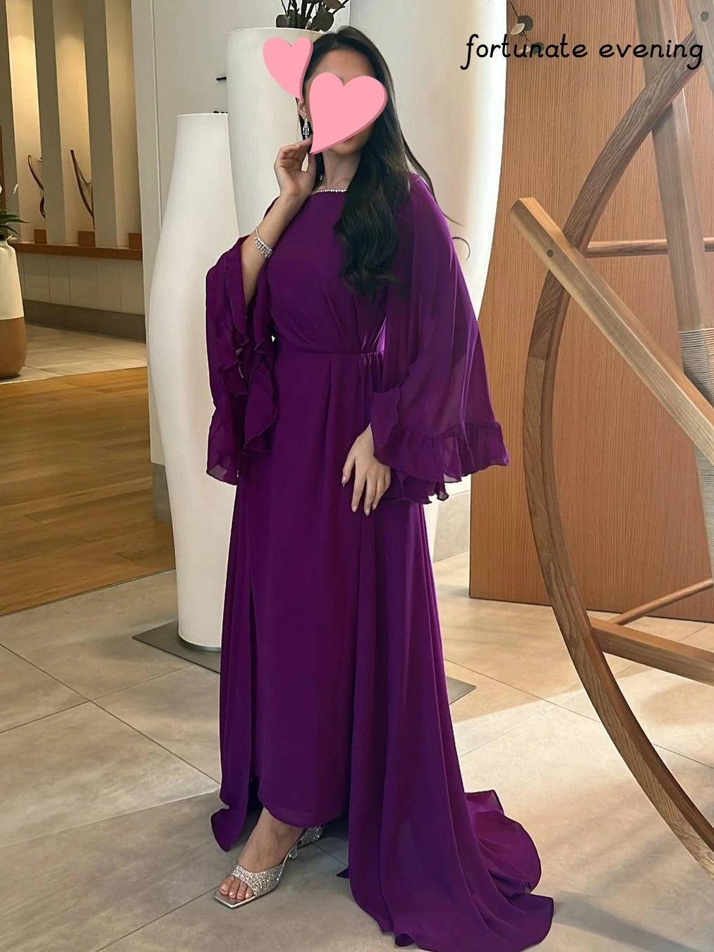 Fortunate Evening Elegant Vintage Sweet Sexy Purple Beads Chiffon Backless Ruffle Formal Occasion Prom Dress Evening Party Gowns