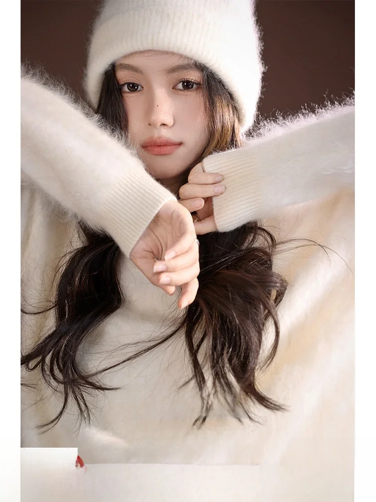 

Бархатный вязаный свитер Fce на одно плечо Camere с защитой от скатывания, 4-й уровень, удобный как на меху, простой женский длинный свитер для поездок на работу...