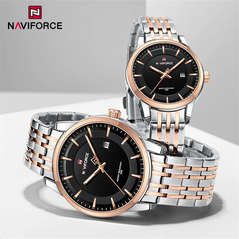 NAVIFORCE Design Couple Watch Original Casual Waterproof Calendar Luminous Fashion Elegant Quartz Wristwatch for Women Men Gift