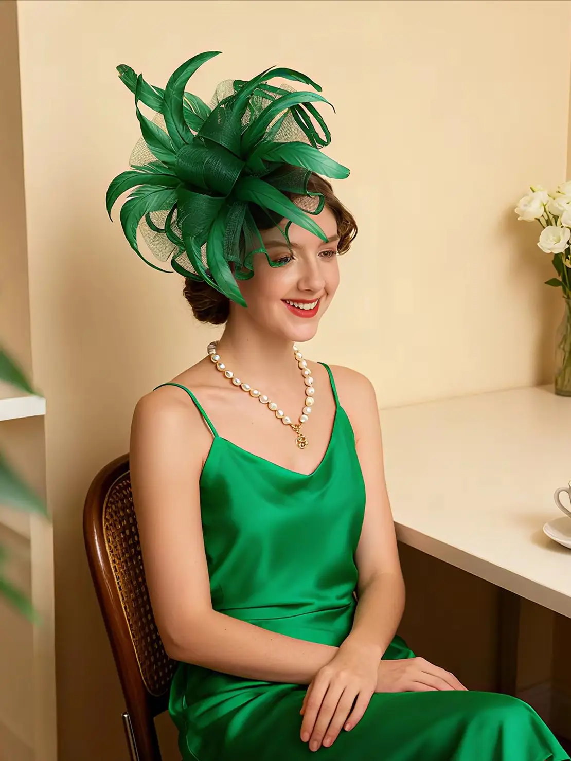 2026 Elegant Women's Fascinator Hat with Mesh and Big Feather Hair Clip Headpiece for Weddings Tea Party Hair Accessories
