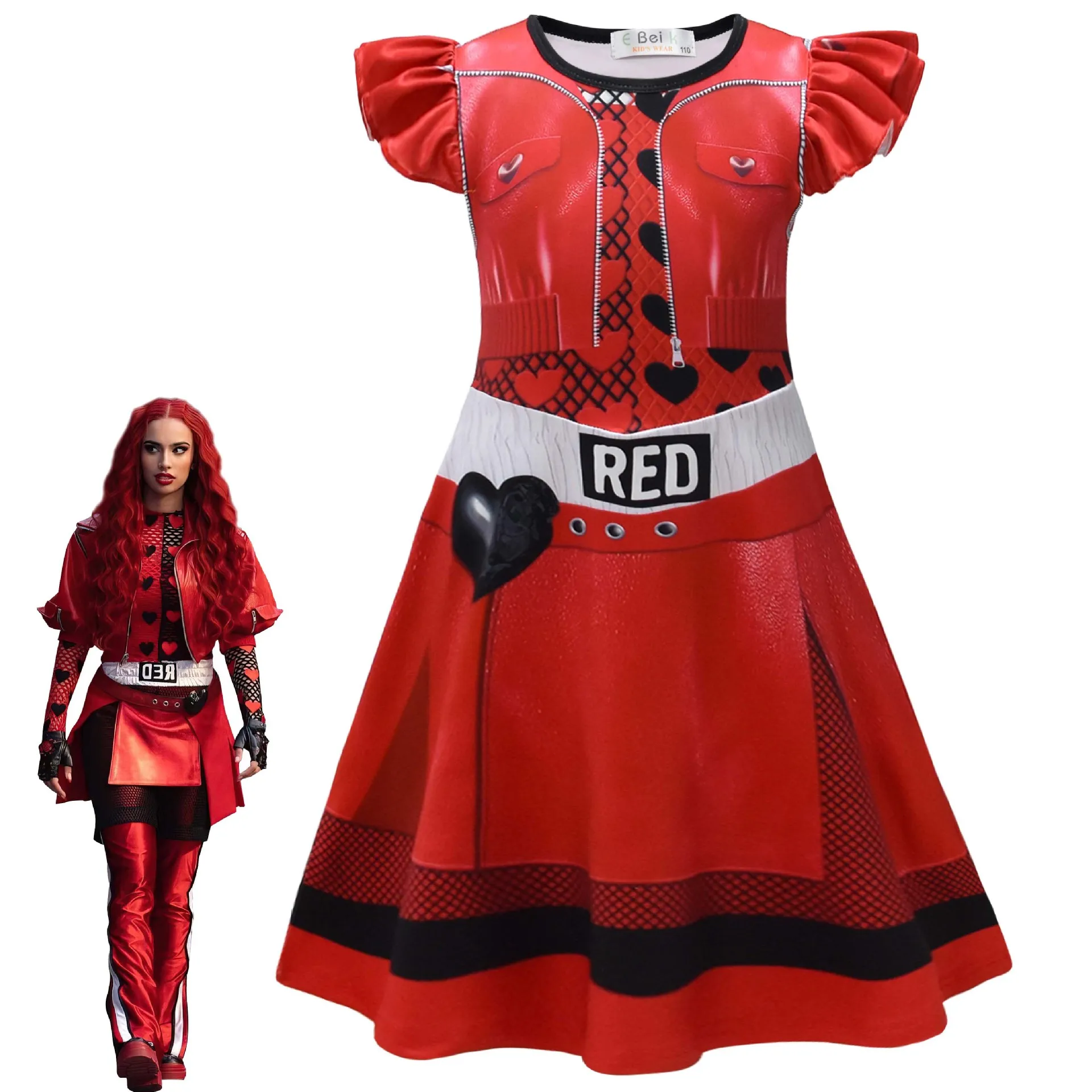 Kids Descendants 4 Red Girls Dresses Cosplay Costume Movie T-The Rise of Red Chloe Princess Dress Halloween Carnival Dress Up