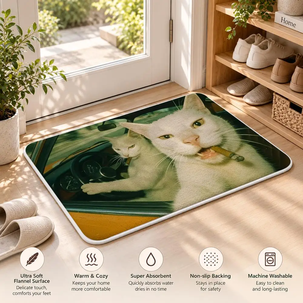 Cats Driving Interesting Floor Mat Flannel Rug Soft Non Slip Door Mat For Bathroom Bedroom Kitchen Living Room Home Decor