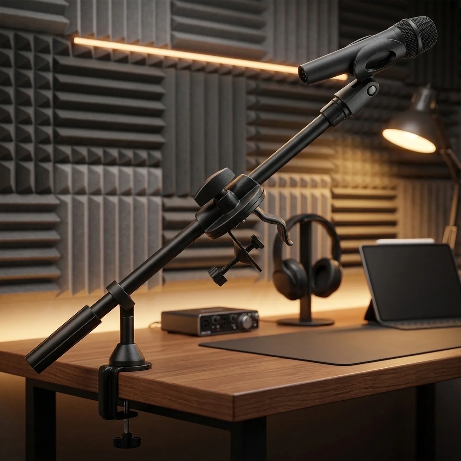 Rotating Microphone Stand for boom Arm with Clamp Design for Stable Mounting of Mic and Smartphone in Recording and Streaming