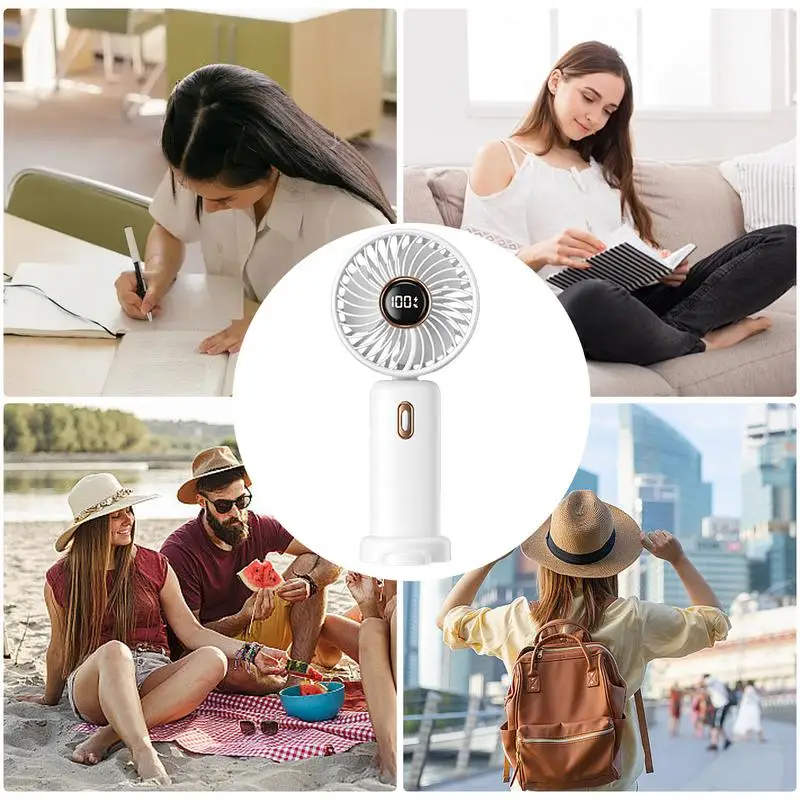 Small Portable Fan Rechargeable Foldable Fan Battery Operated LED Display Pocket Fan Speed Adjustable Hangable Fan For Home