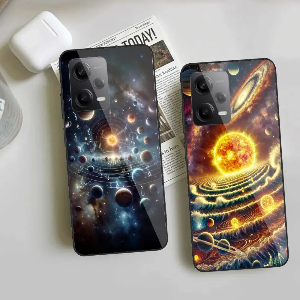 Solar system planets Phone Case For Redmi Note 13 Pro Plus 12 11 A3X A1 A2 13C 12C Black Glass Cases