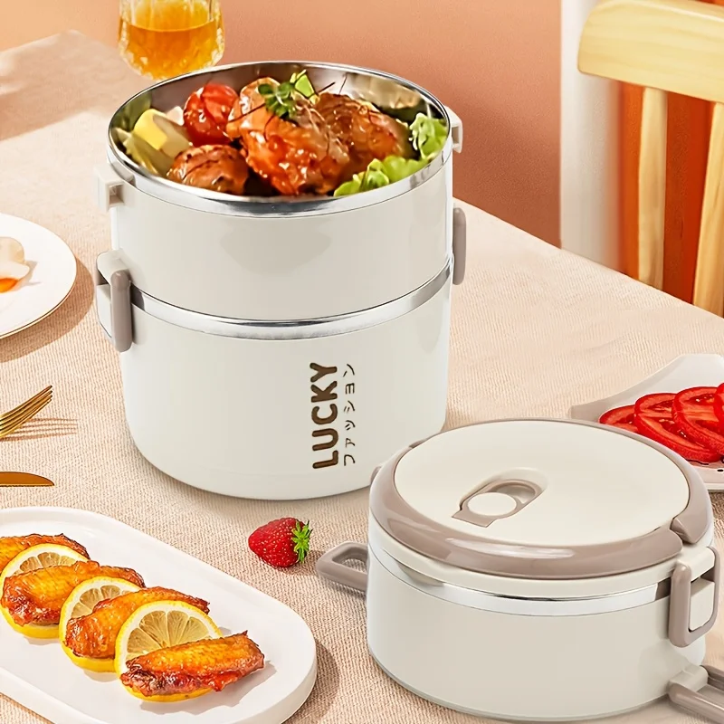 

Stainless Steel Round Lunch Box with Lid - Insulated Noodle Bowl, Easy to Clean, Suitable for Office Workers