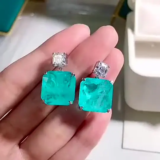 New S925 Tremella Jewelry Female Emerald Earrings Temperament 15*15 Earrings Jewelry Accessories