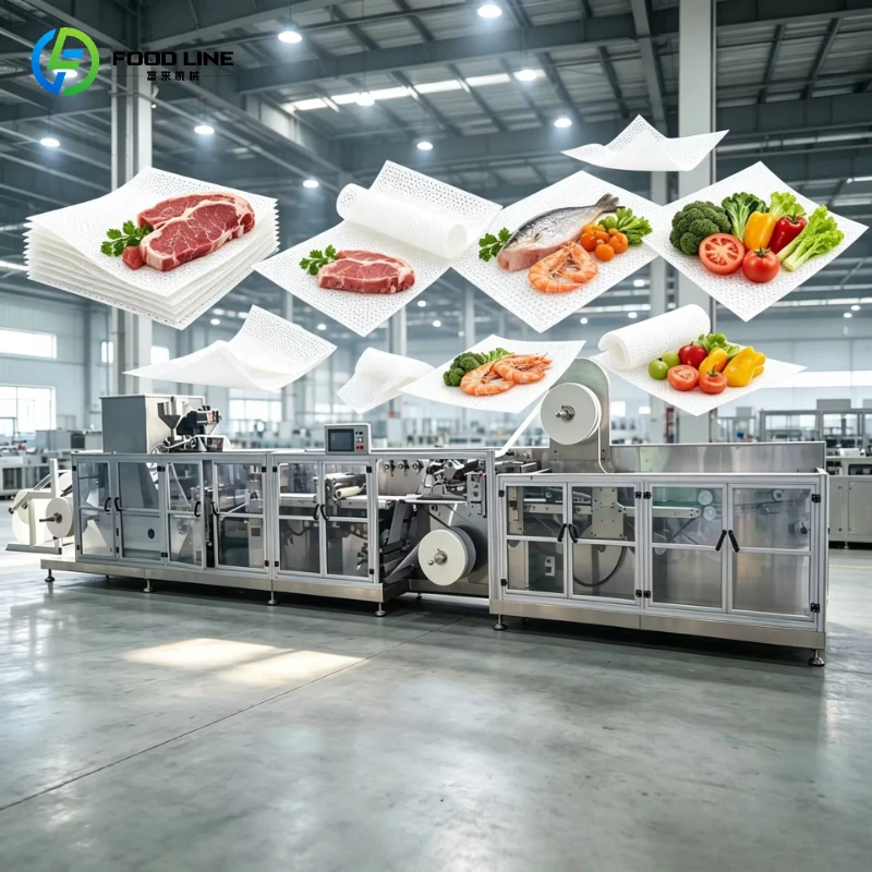 Hot Sale Customized Automatic Food Absorbent Pad Machine Pe Film Nonwoven Super Absorbent for Fresh Meat Tray Production Line