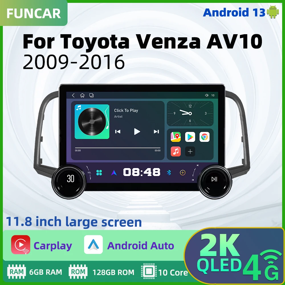 

2 Din Android Car Radio Stereo For Toyota Venza AV10 2009-2016 11.8 Inch Screen Navigation Carplay 4G WiFi Car Multimedia Player