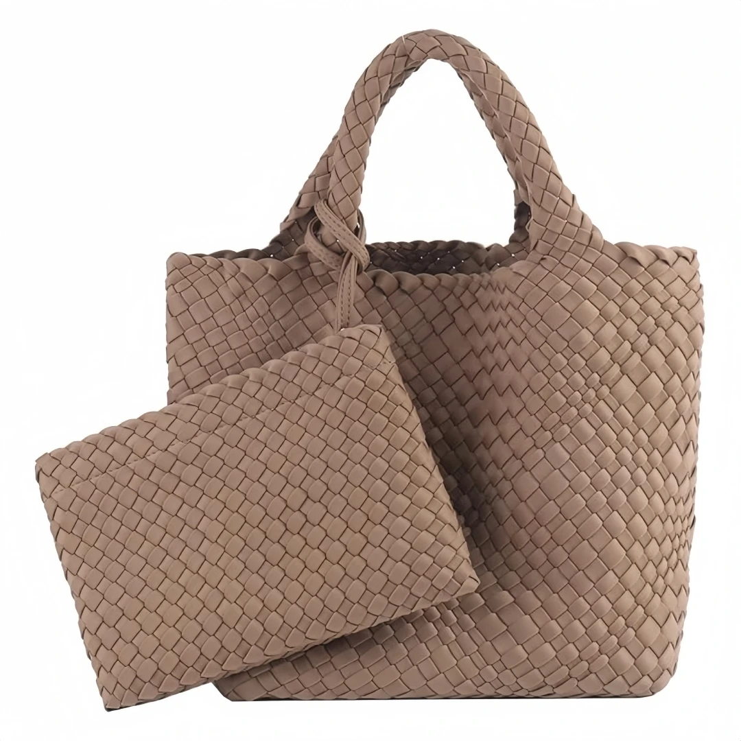 Woven Tote Bag + Purse Women Neoprene Tote Handbag Fashion Large Shoulder Top-Handle Travel Bag Underarm Shopper Bag for Women