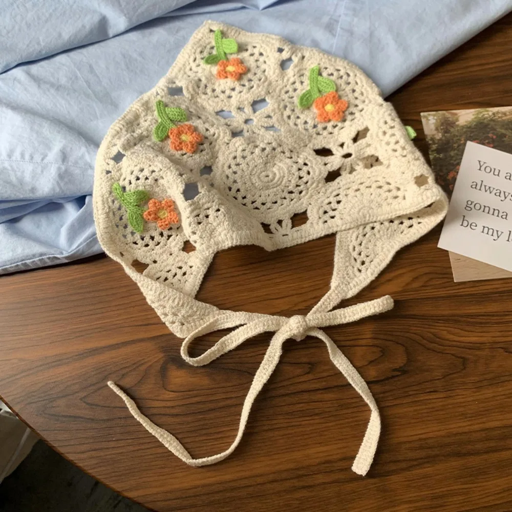 

Элегантная вязаная повязка на голову с милым цветочным принтом, тюрбан в пасторальном этническом стиле с цветком, вязаная крючком бандана для девочек