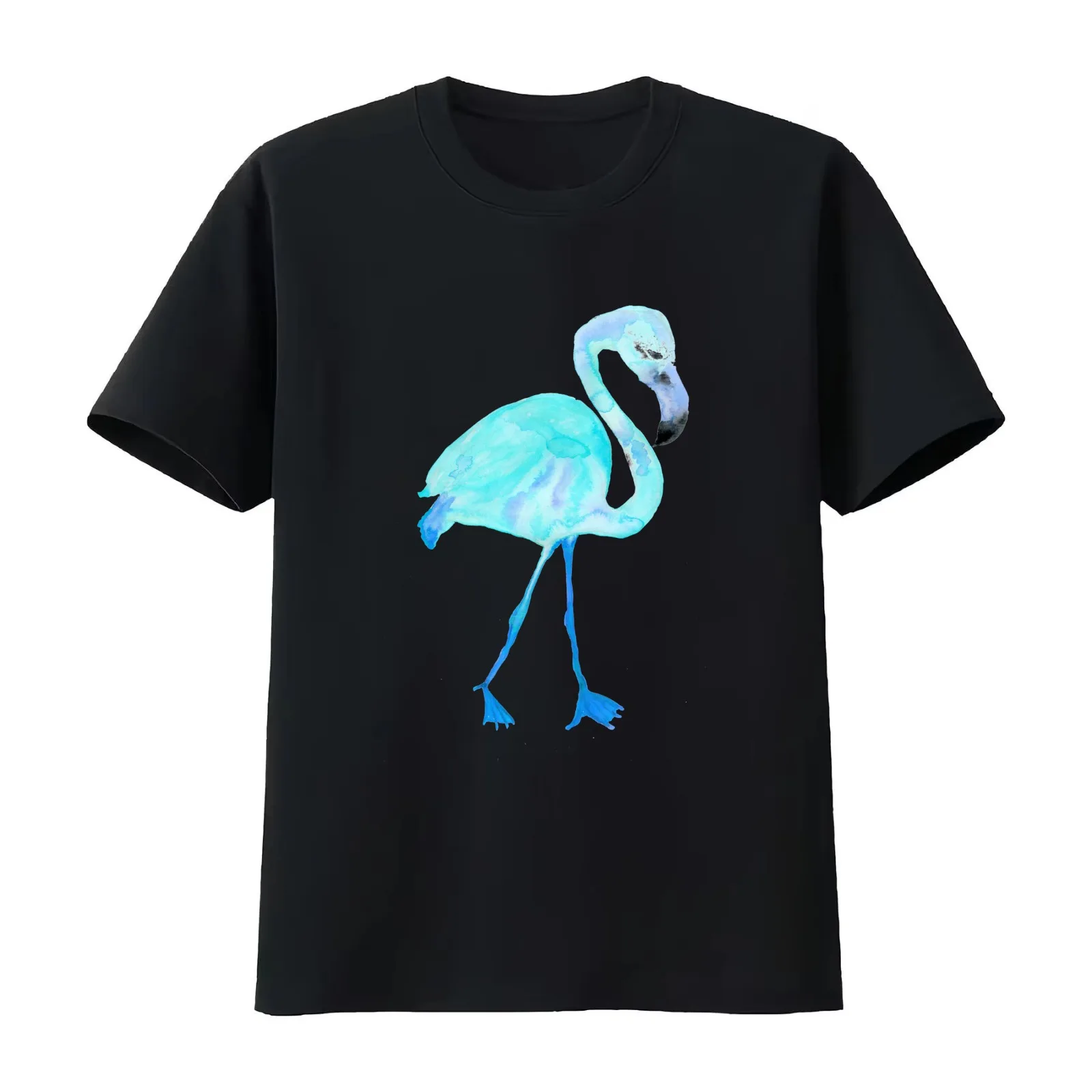Aqua Watercolor Flamingo T-Shirt Summer Casual Cotton Tee Oversized Streetwear Tops Vintage Graphic Print Unisex Men Women