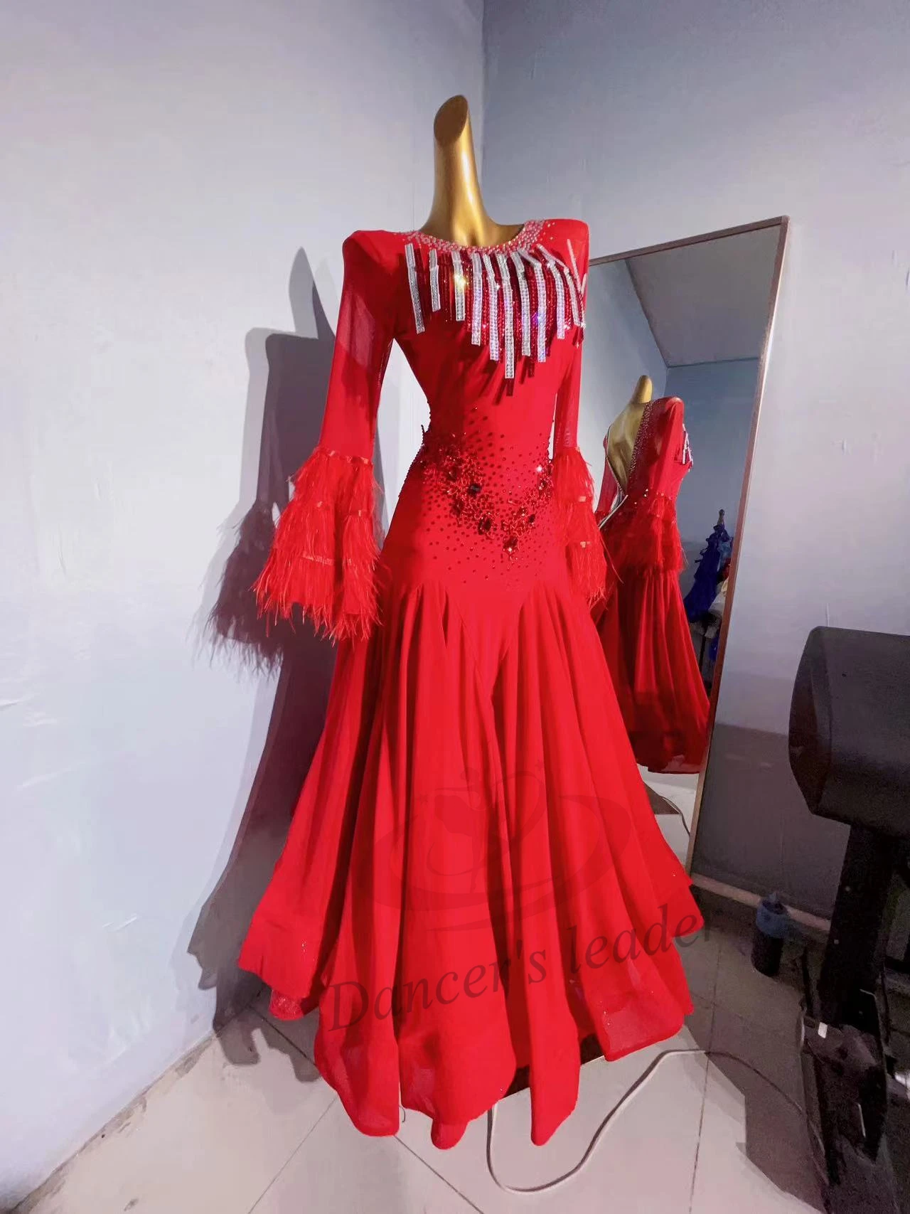 Ballroom Modern Dance Competition Women\'s High-end Custom New Year Red Waltz Performance Costume Black Pool dress