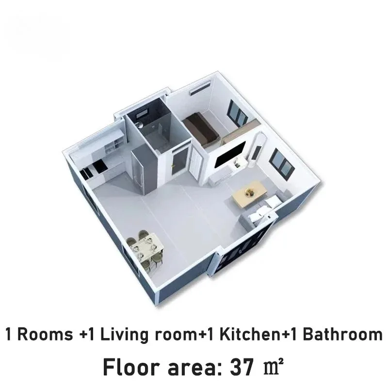 20ft Expandable 37m2 Steel Prefabricated Shipping Container House Soundproof Fireproof Portable Modular Buildings 2 Bedrooms