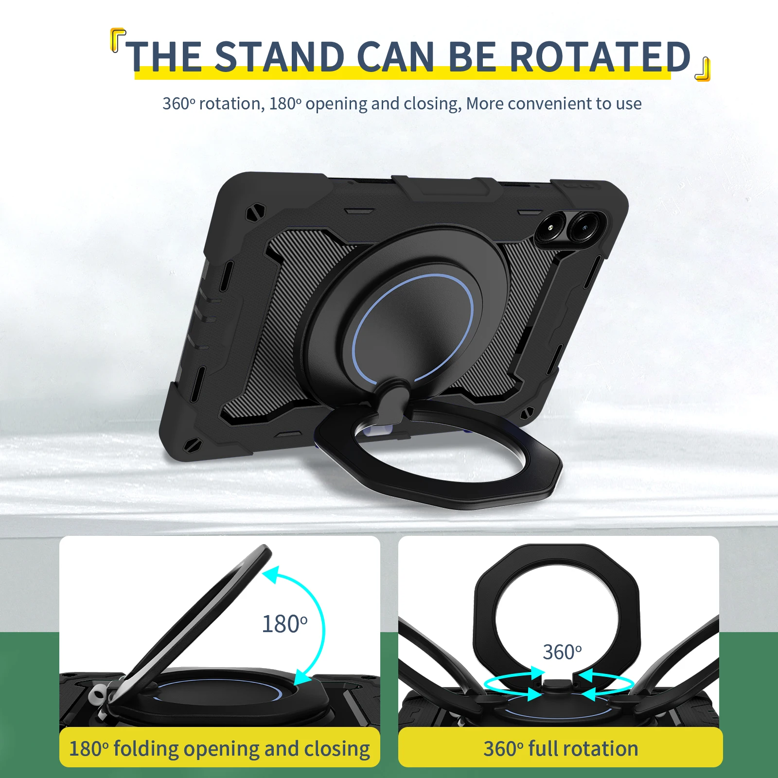 360 Rotatable Armor Stand Case For Redmi Pad Pro 2024 12.1 inch Model 2405CRPFDC Heavy Duty Cover With Handle Grip 3-Layers Capa