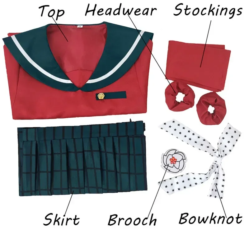 لعب الأدوار دانغانرونا V3 هاروكاوا ماكي تأثيري حلي انمي ياباني النساء الفتيات بحار القمم + تنورة + القوس + الجورب + أغطية الرأس