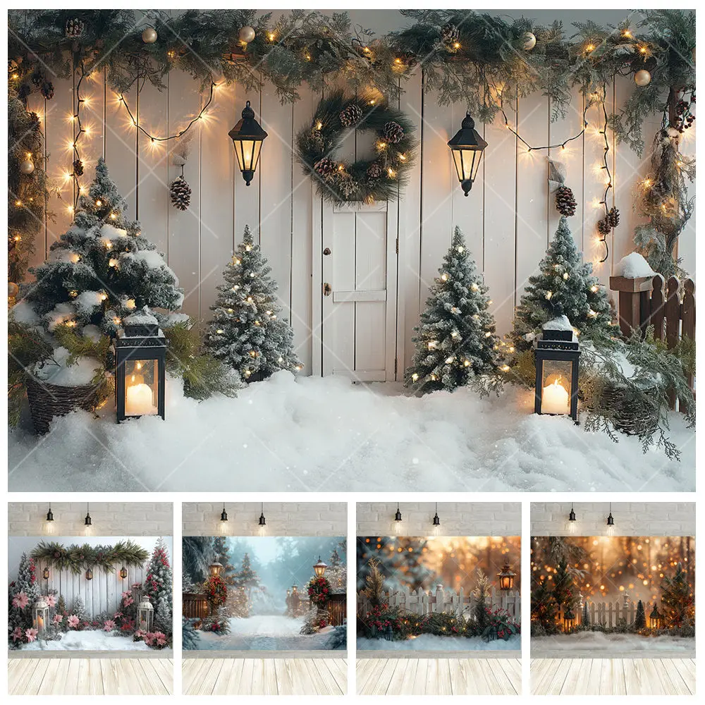 

Winter Snow Landscape Pine Fence Background Custom 2025 Merry Christmas Banners Available For Portrait Photography Studio Props