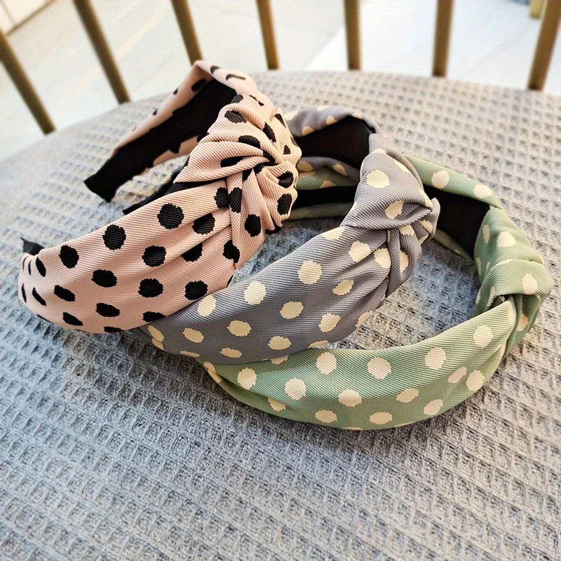 

Fashion Headband for Women Wide Side Classic Dot Point Hairband Center Knot Casual Turban Hair Accessories