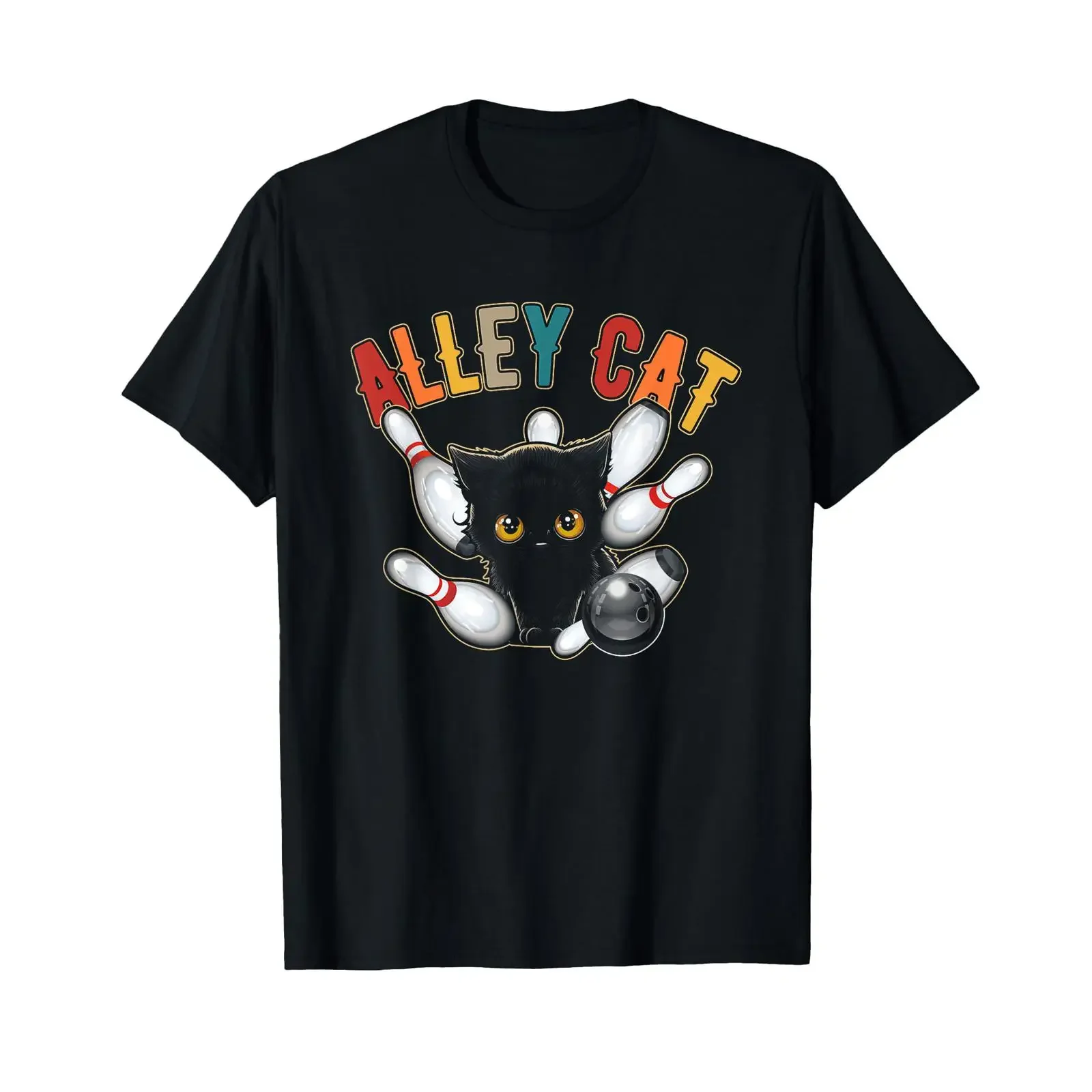 Retro Bowling T Shirt Vintage Bowler Alley Cat Sport for  vintage Washed Comfortable Unisex Slightly Stretched fashion