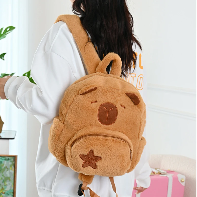 Capybara Plush Backpack Kawaii Fashion Plushie Doll Fur Bag Children's Bag Shoulder Bag Mini Knapsack Bags Gifts For Girlfriend