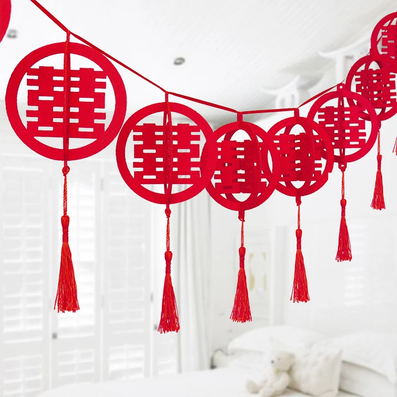 Circular Chinese Cloth Hanging Office Double Happiness Wedding Indoor 3D Outdoor Non-Woven Garland Spare parts