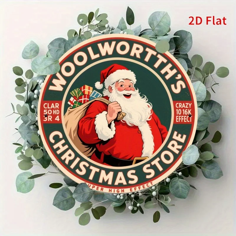 2D Flat, 1pc, Retro Santa Claus Pattern, Retro Advertising Design, Round Tin Sign 19.99X19.99 cm, Suitable for Bar, Cafe, Club,