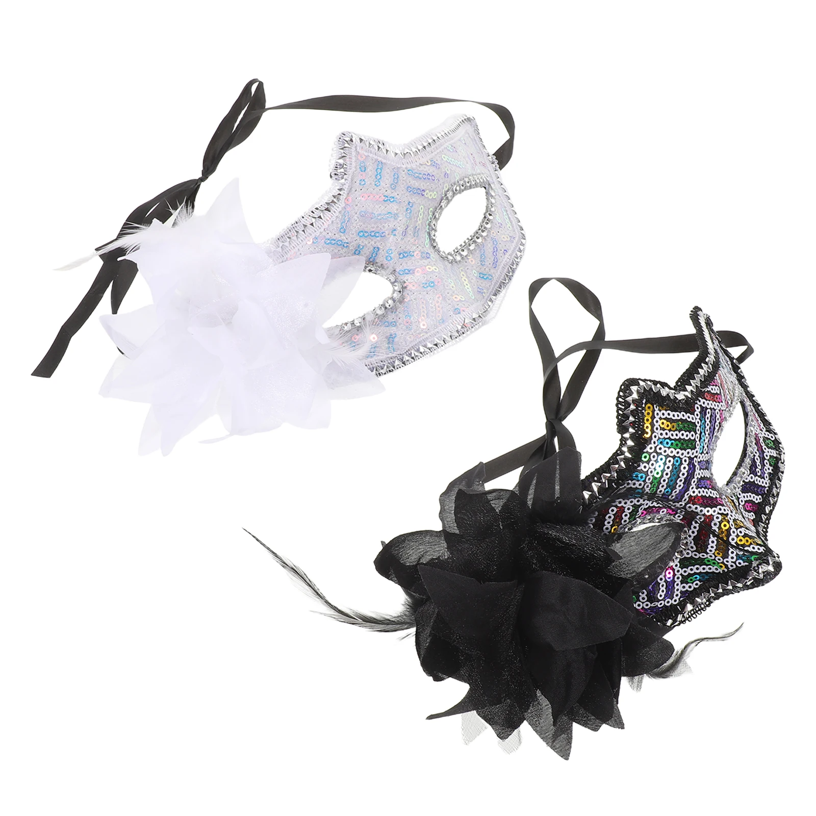 

2pcs Half Face Mask Masquerade for Women Men Halloween Party Sequin Decorative Costume Carnival Cosplay Prom Lightweight Floral