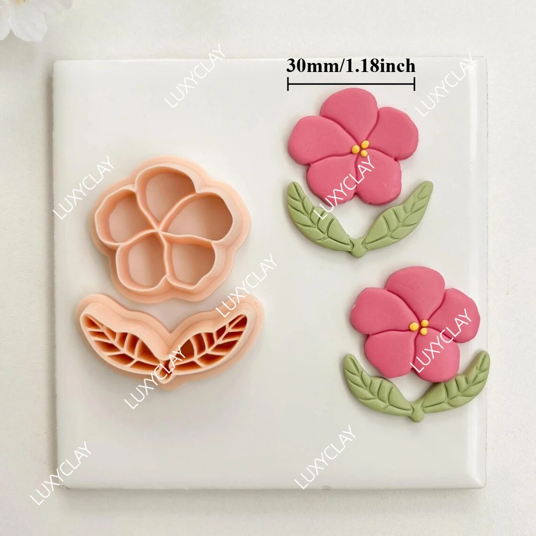 2pcs/set Hibiscus Shape Clay Molds, Embossed Hibiscus Flower Pattern Polymer Clay Cutters for DIY Jewelry Earrings Making