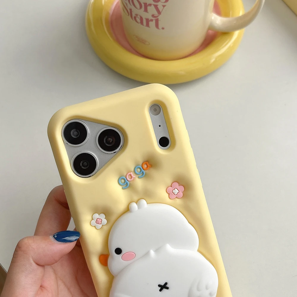 Niedliche 3D-Enten-Handyhülle mit Ständer für iPhone 17 16 15 14 13 12 Pro Max, stoßfeste weiche Silikonhülle mit Halterung – Detail 4