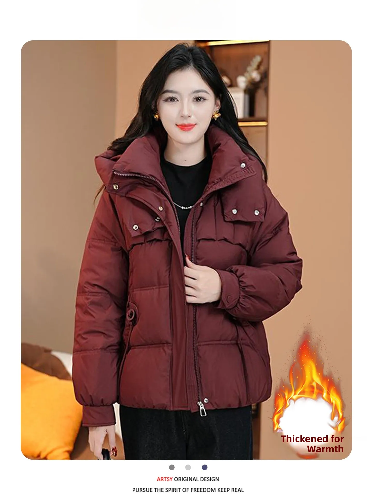 

2026 Winter New Sle Thiened Cotton down Jaet Korean Faion Bread Sle Women's Coat Warm Casual Long Sve Zipper Clo...