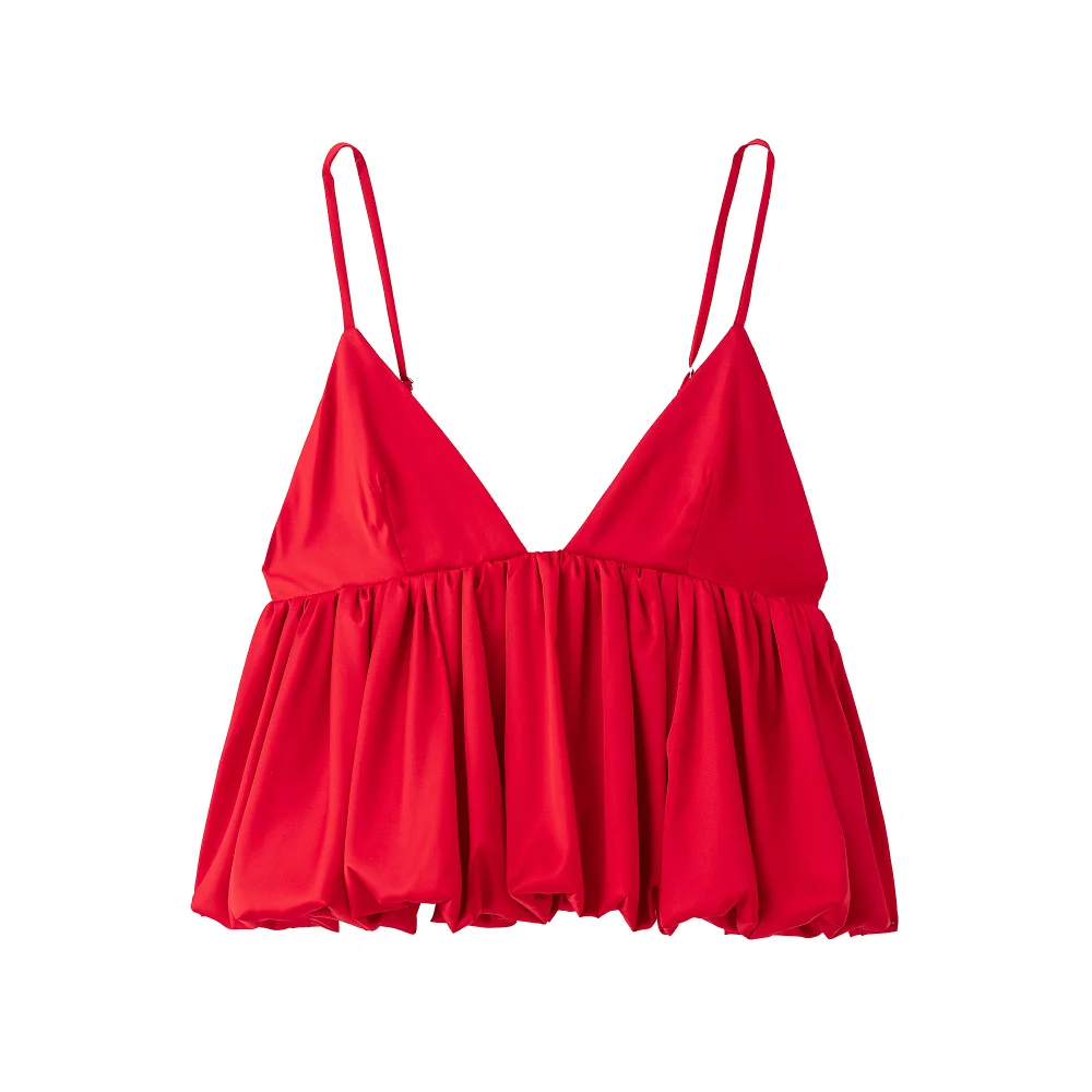 

2025 BM&MD&ZA Women's Red Spaghetti - strap Crop Top with Deep V - neck and Ruffled Hem for a Stylish Look