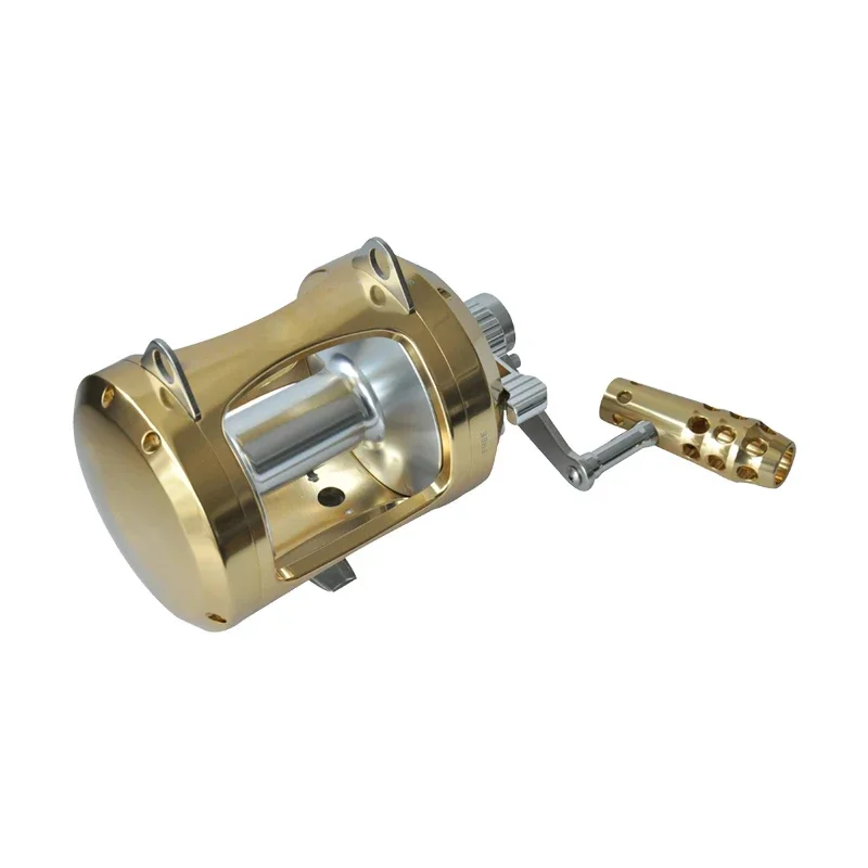 

Full Metal 50W80W Light Gold Strong Boat Fishing Drum Wheel Iron Plate Wheel Deep Sea Towing Fishing Line Wheel