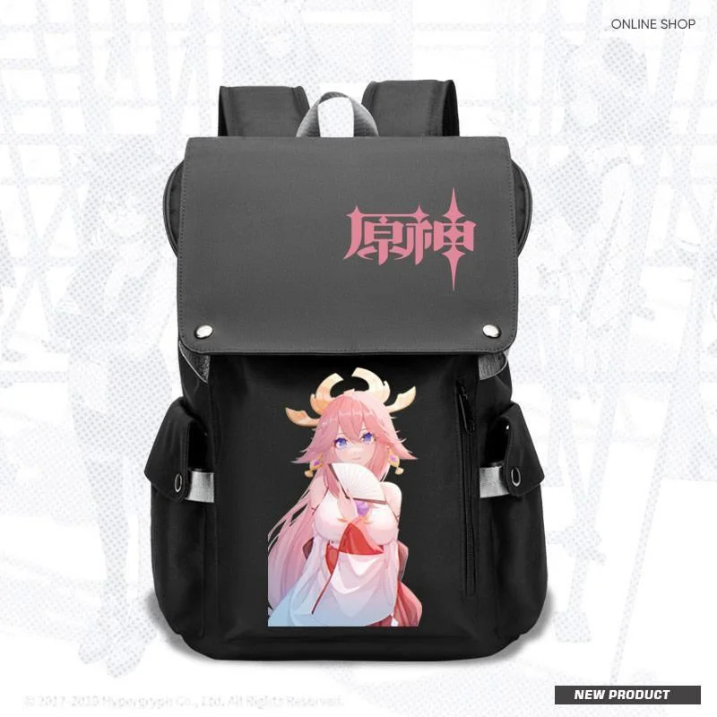 Anime jogo genshin impacto yae miko mochilas para portátil anti-roubo mochilas escolares à prova dusb água carregamento usb bolsa de viagem apto 15.6 Polegada