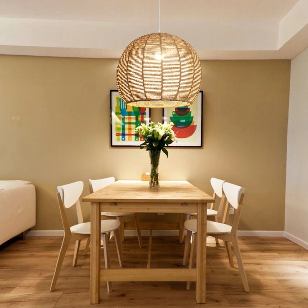 Lodge Wicker Rattan Cell Pendant Light Fixture Farmhouse Hanging Ceiling Lamp Not Including Bulbs