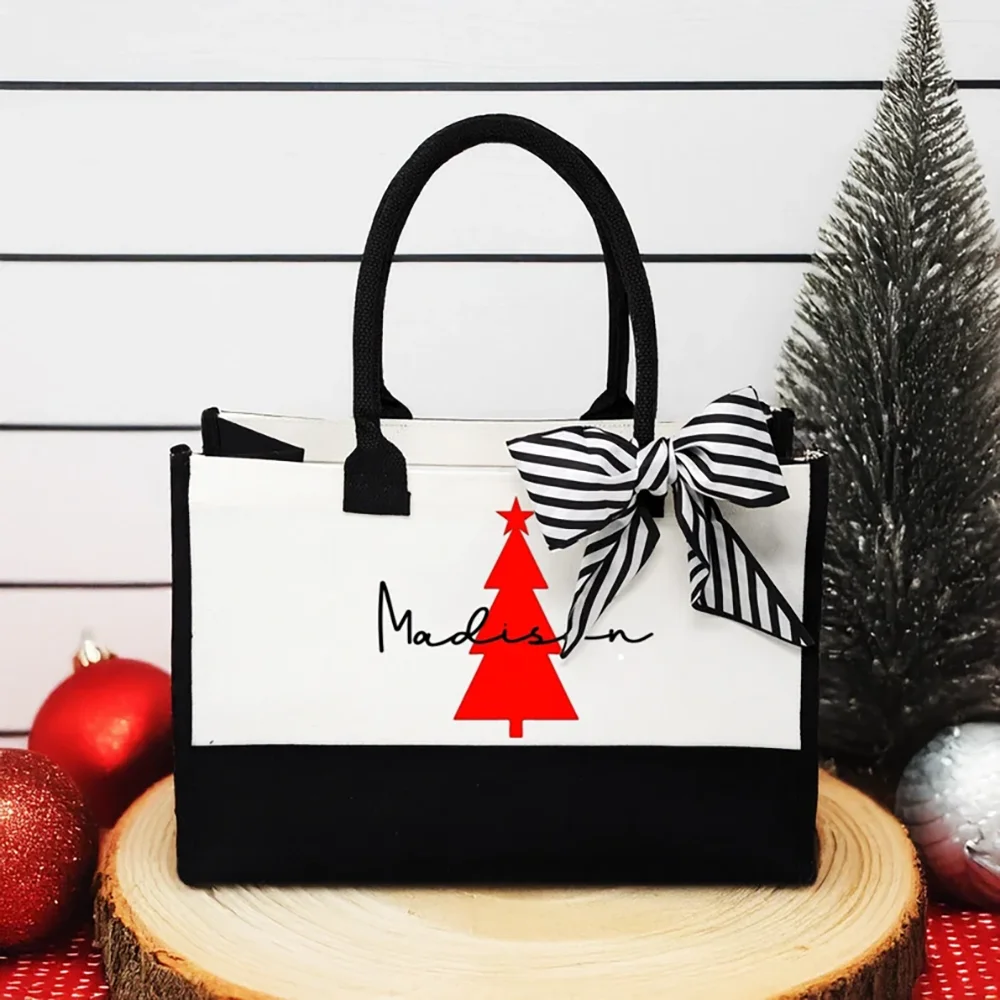 

Сумка из мешковины с персонализированным именем, сумка для рождественского подарка, подарочная сумка с признательностью для рождественской елки, декор для вечеринки в канун Рождества, Новый год