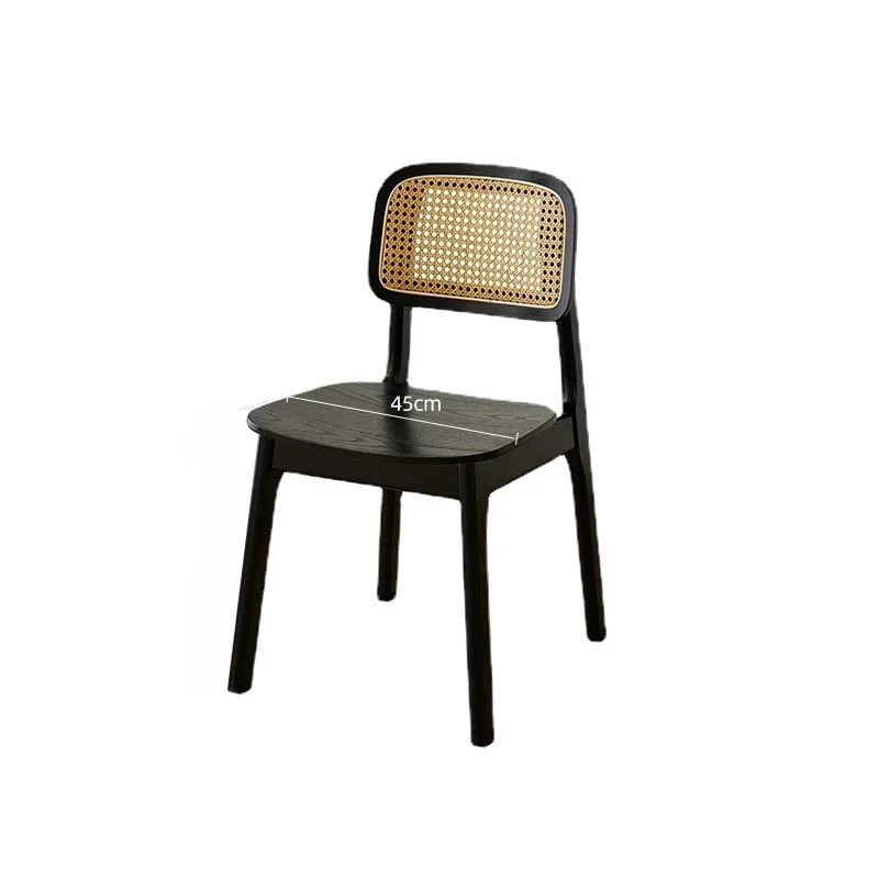 

Retro Black Kitchen Chair Solid Wood Rattan Desks Chairs Restaurant Backrest Dining Chairs Multi-scene Suitable Nordic Furniture