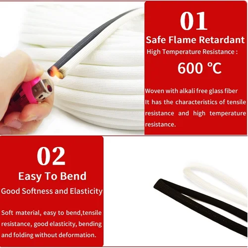 Imagen 2 del producto Manga de fibra de vidrio trenzada, tubo de Cable HTG de fibra de vidrio de alta temperatura, 1/5M, 1 ~ 35mm