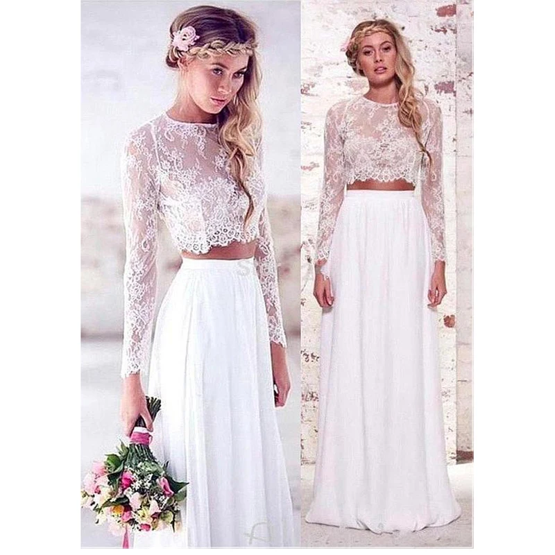 Vestido de novia de manga larga con cuello redondo, traje bohemio hasta el suelo para dama de honor, fiesta, banquete, vacaciones, graduación, cóctel, noche