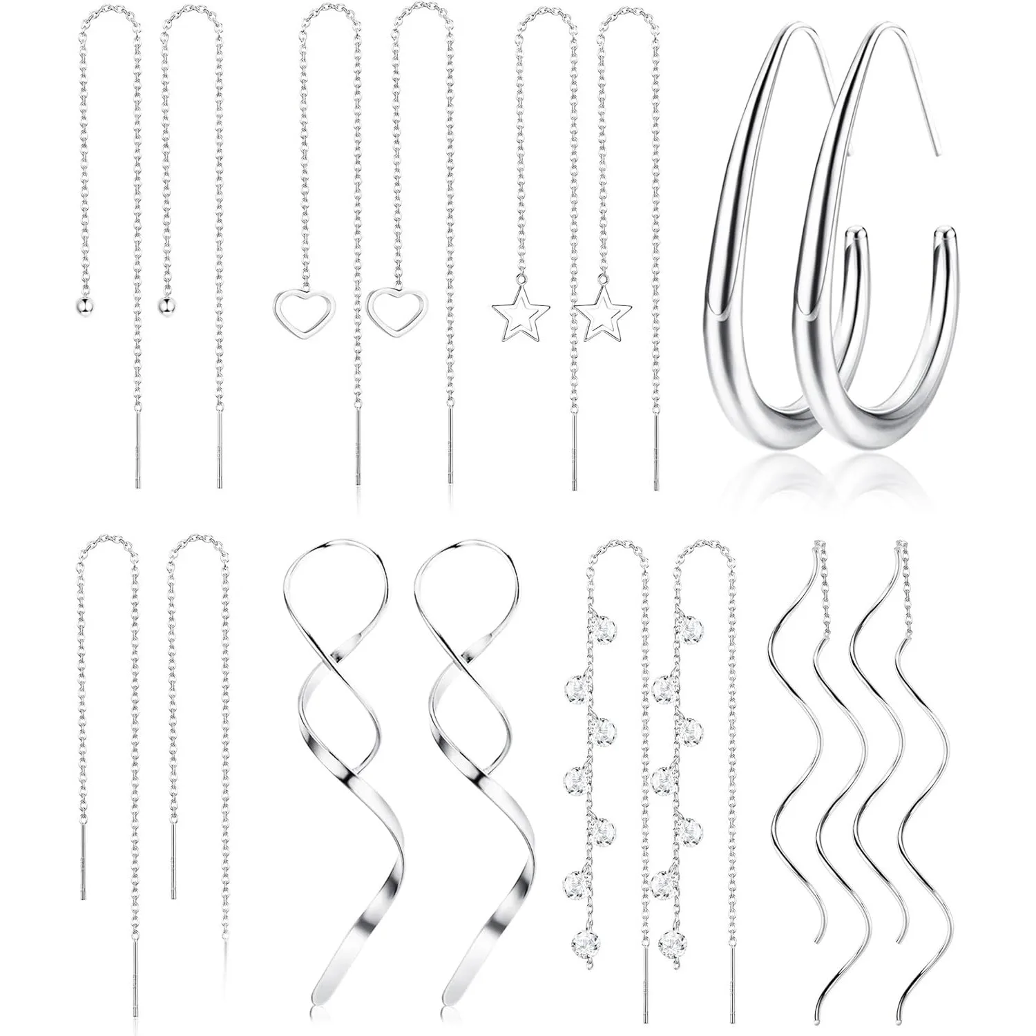 

Florideco 8Pairs Threader Earrings for Women Surgical Steel Dangle Thread Earrings Dainty Spiral Tassel Chain Piercing Jewelry