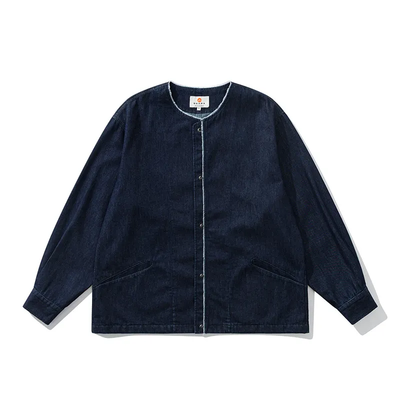 

Retro Ethnic Sle Frayed Hem Denim Jaet ex Loose Casual round Ne Outerwear Spring Autumn Wear for Young Men And Women
