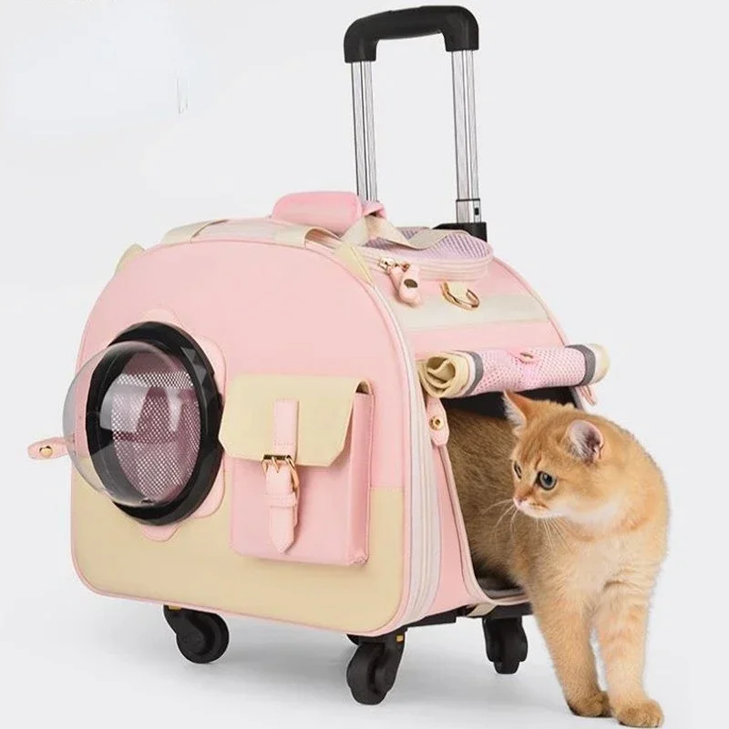 

Fashion Pink Carrier forConvenient Out Basket Circulation Breathable Suitcase Three Adjustment Cat Transport Crate