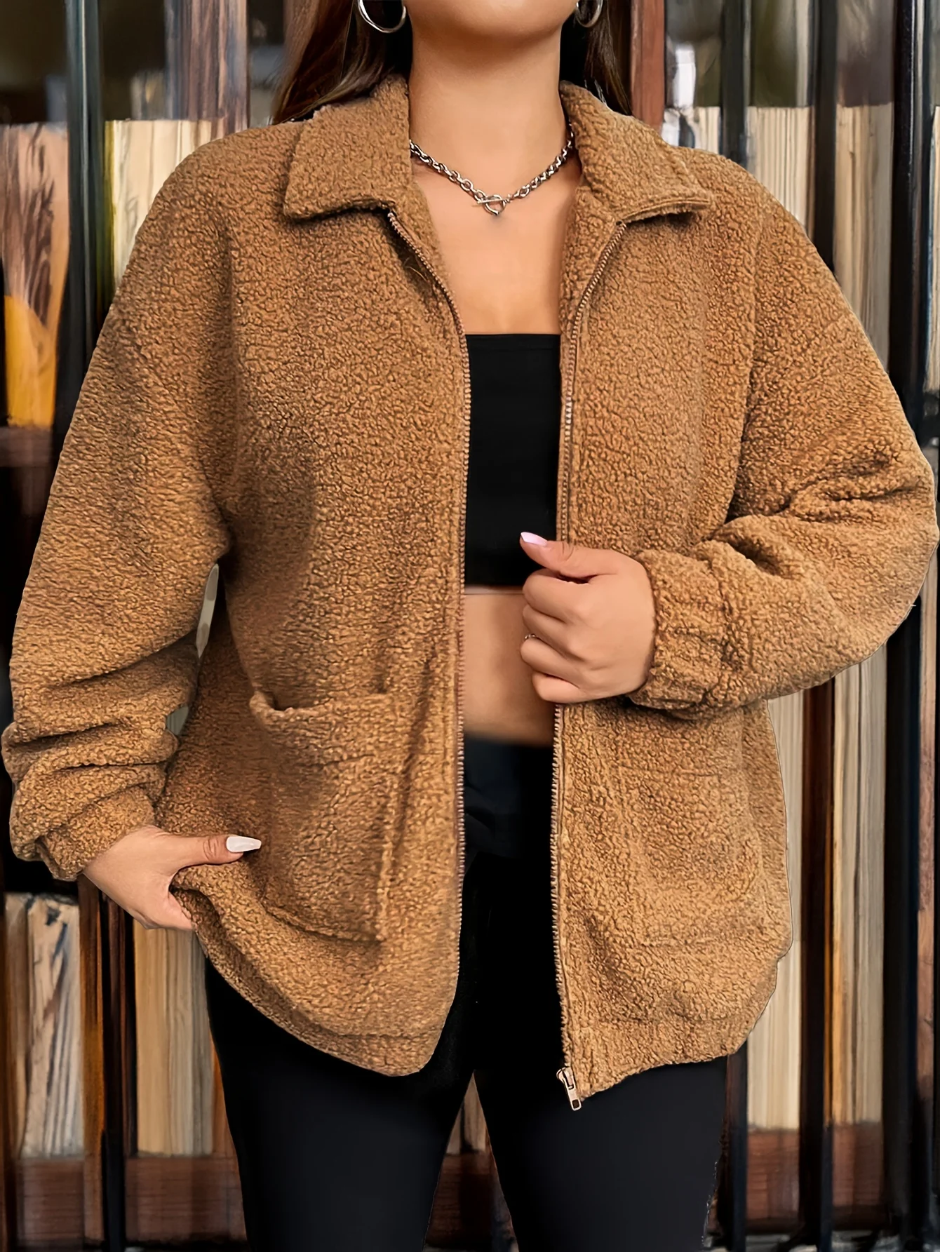 

Женское флисовое пальто больших размеров с большим воротником, теплая зимняя куртка, повседневная верхняя одежда свободного покроя