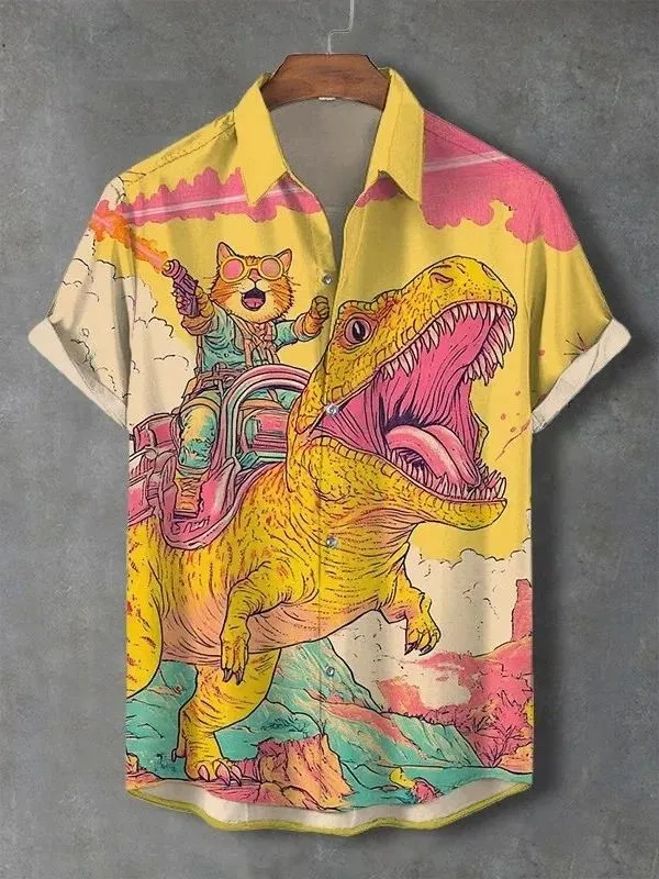 

Мужская рубашка свободного кроя с 3D-цифровым принтом, на пуговицах, в городском стиле, из полиэстера, с коротким рукавом, для повседневной носки