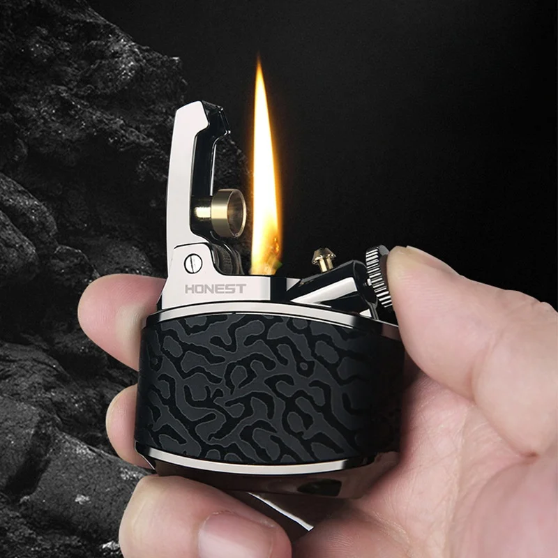 

HONEST Mini Retro Vintage Old-fashioned Open Flame Lighter Metal Material Portable Outdoor Windproof Cigar Cigarette Lighter