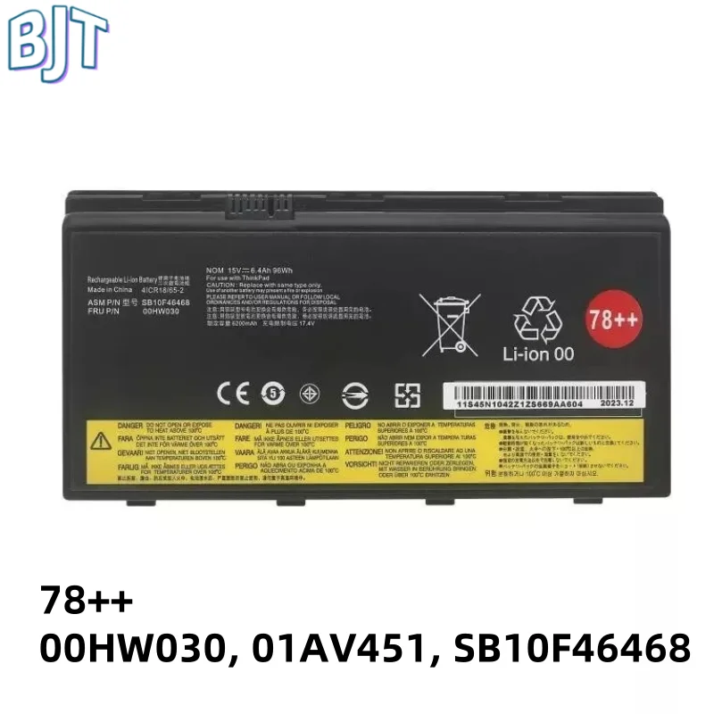 

78++ 15V 96Wh New 00HW030 01AV451 SB10F46468 Laptop Battery For Lenovo ThinkPad P70 P71 20ER003QGE 20HK0003GE 20ERA005CD 8Cell